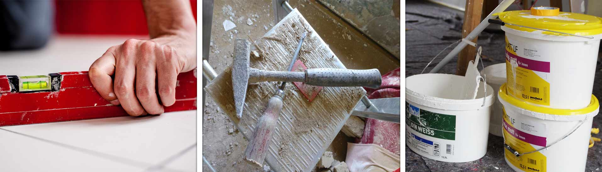 Banner mit drei Wandbildern, Motive: Tiberfigur, Meerblick, James Bond