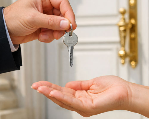 Schlüsselübergabe vor Eingangstüre